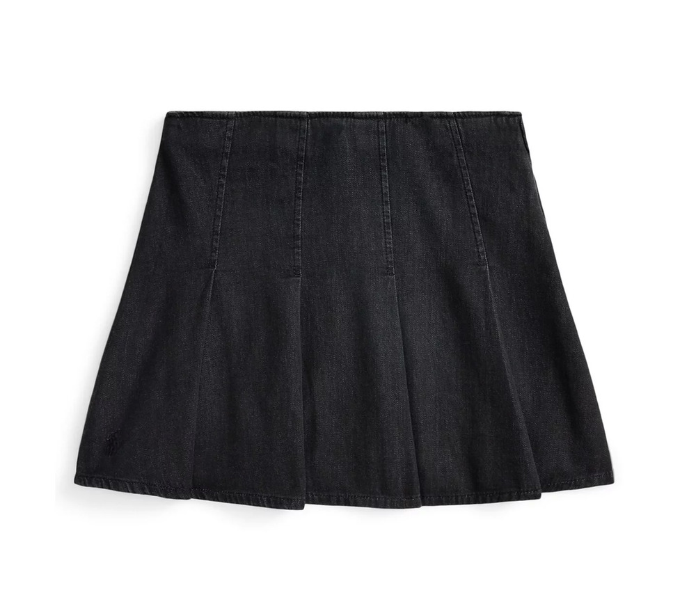 Polo Ralph Lauren Preppy Pleated Cotton Denim Skirt Black 12